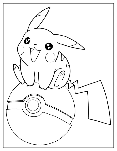 Pikachu kényelmesen üldögél egy Pokélabdán.