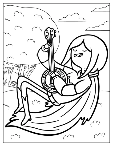 Adventure Time Coloring Page Of Marceline The Vampire Queen Playing Banjo