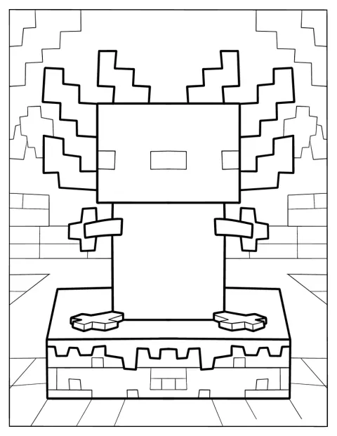 Een Minecraft-axolotl staat klaar om bewonderd te worden.
