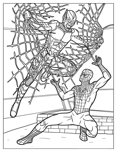 Goblin vola via mentre la ragnatela di Spider-Man gli passa accanto.