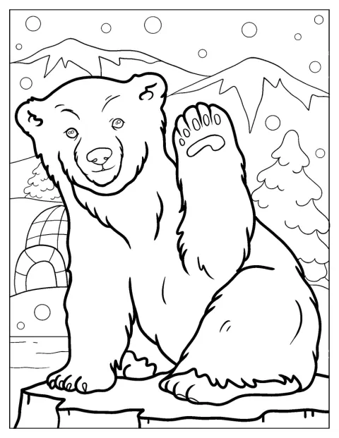 Un osito polar levanta una pata para saludar.