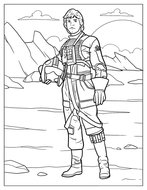 Luke Skywalker ține în mâini casca sa de pilot.