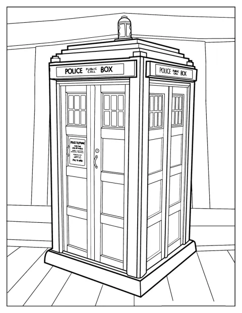 TARDIS seisoo sinisenä poliisipuhelinkoppina kadulla.