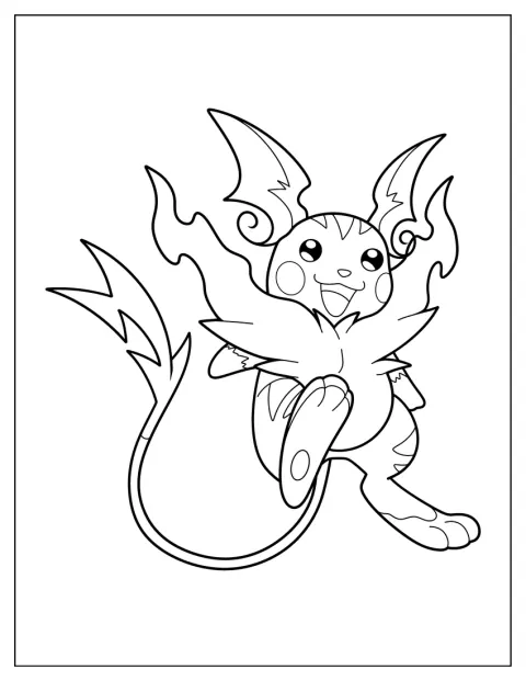 Conturul unui Mega Raichu strălucitor este pregătit pentru colorat.