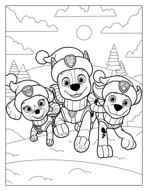 I cuccioli della Paw Patrol festeggiano il Natale in una scena a tema.