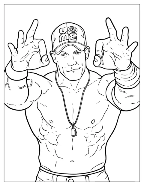 Med ett utmanande uttryck gör John Cena sin välkända gest.