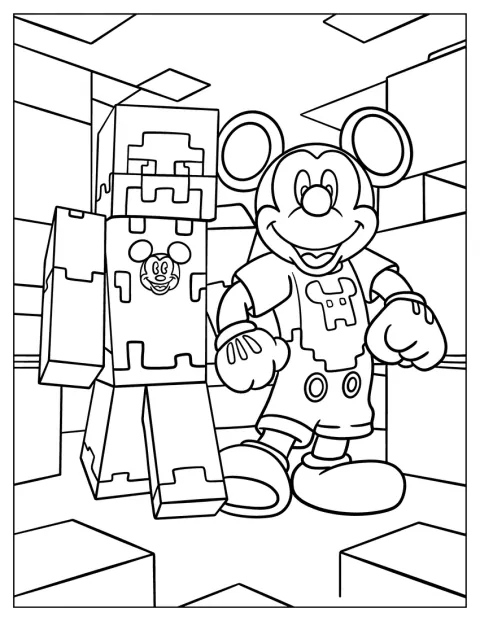 Minecraft Steve stojí vedle Mickey Mouse.
