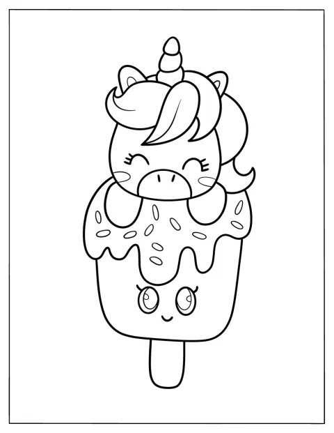 Un alegre unicornio se sienta encima de un polo helado.
