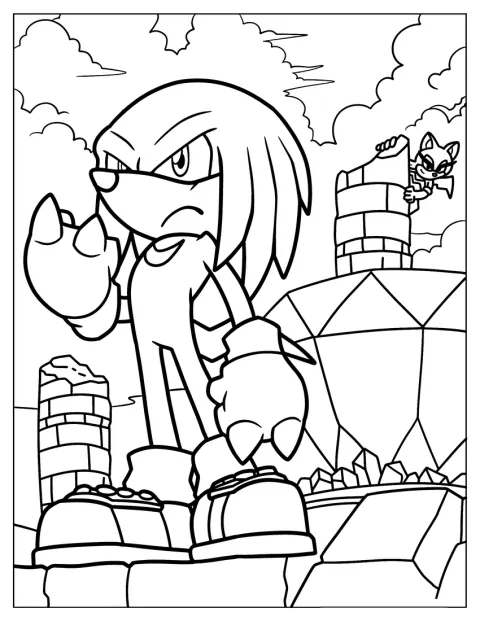 Knuckles vaktar Master Emerald medan Tangle står bakom honom.