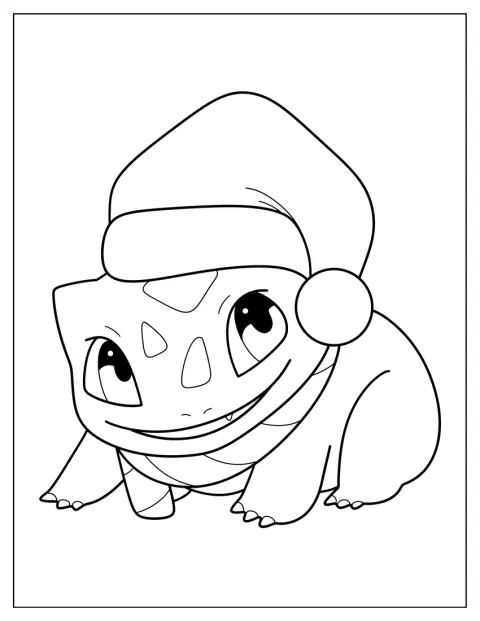 Bulbasaur lleva un gorro de Santa en una escena navideña.