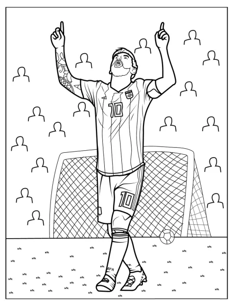 Nach einem Treffer reißt Lionel Messi jubelnd die Arme hoch.