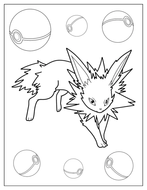 Jolteon maakt een sprong door de lucht.