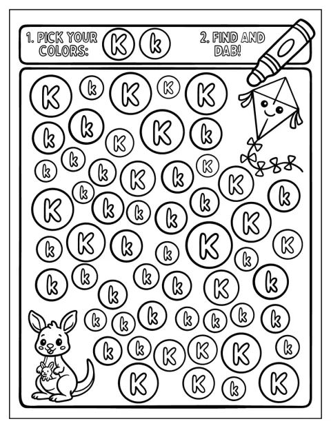 Una ficha invita a elegir colores para decorar la letra K.