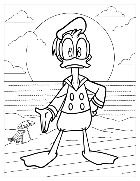 Pato Donald disfruta de un día en la playa.