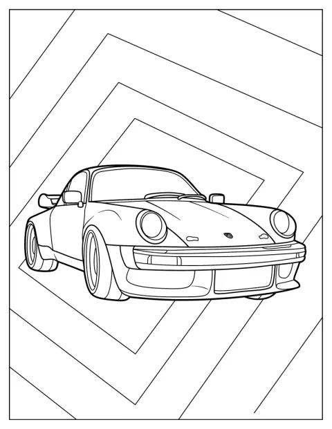 Un Porsche 911 Turbo este desenat simplu, văzut din lateral.