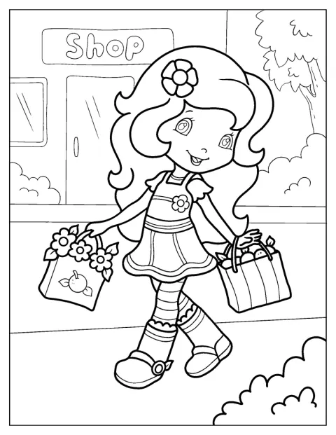 Strawberry Shortcake Coloring Page of Orange Blossom Shopping
