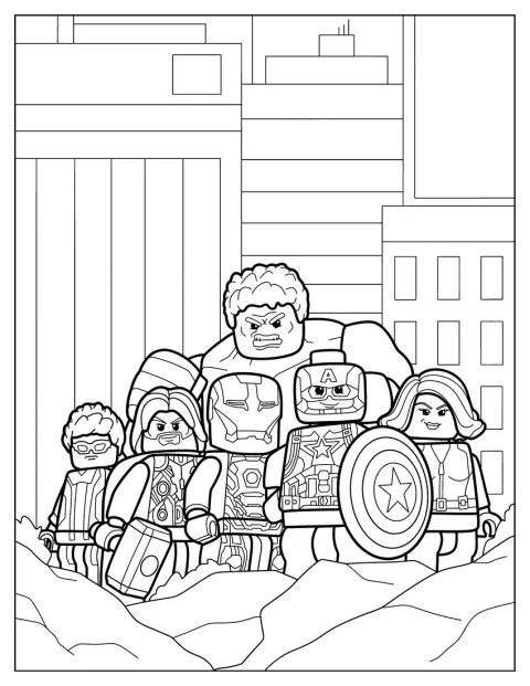Răzbunătorii sunt înfățișați în stilul personajelor LEGO.