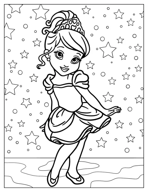 Cinderella trägt ein langes Kleid und ist im Chibi-Stil gezeichnet.
