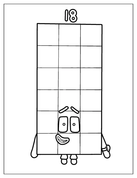 Simple 18 Numberblocks Coloring Page For Kids