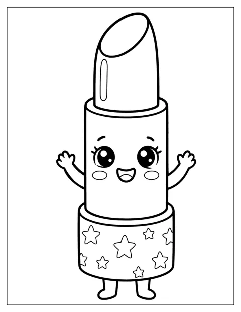 Simple Cartoon Lipstick Coloring Page for Preschoolers