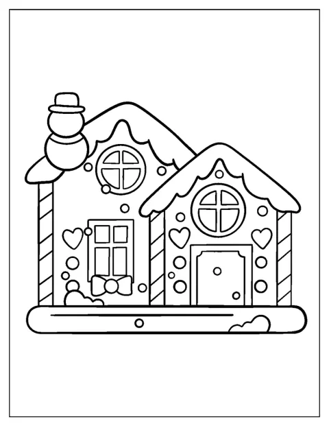 Een schattig peperkoekhuisje is versierd met hartjes.