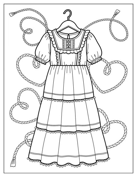 Tiered Prairie Dress with Puff Sleeves Coloring Page