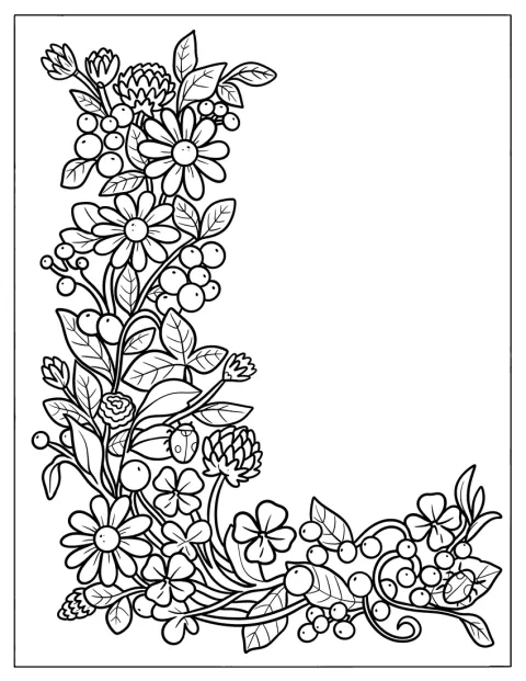 大文字のLの内側に、花の模様が描かれています。