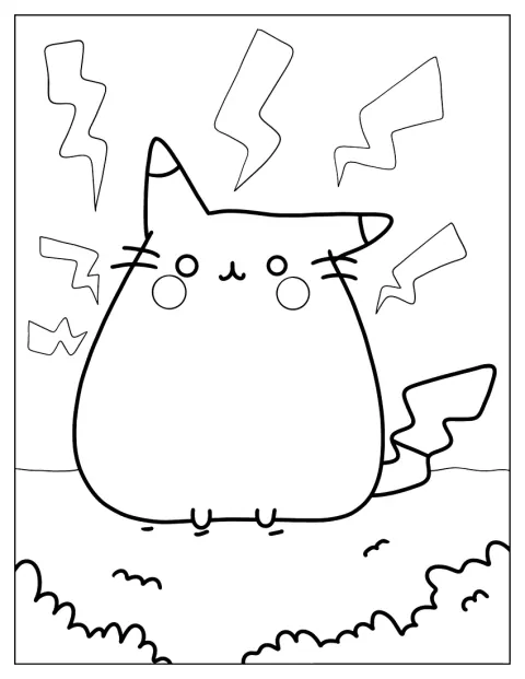 Pikachu és Pusheen egymás mellett pózol.