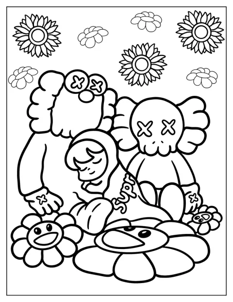 Child Sleeping Between KAWS Coloring Page Companion And Chum