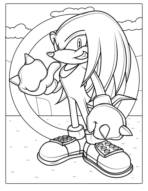 Knuckles ze Sonica stojí připravený k akci.