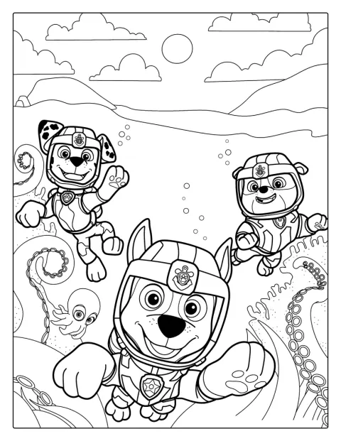 I cuccioli dei Paw Patrol partecipano a un salvataggio in mare.