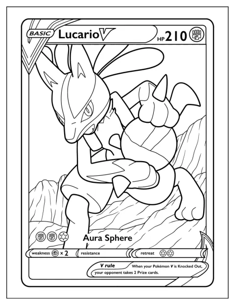 Lucario appare sulla carta Pokémon mentre evoca una Sfera di Aura.
