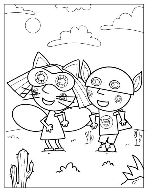 Ben y Holly llevan máscaras y diademas con orejas de gato.