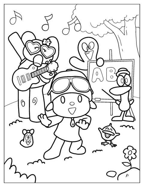 Pocoyo og vennerne danser sammen.