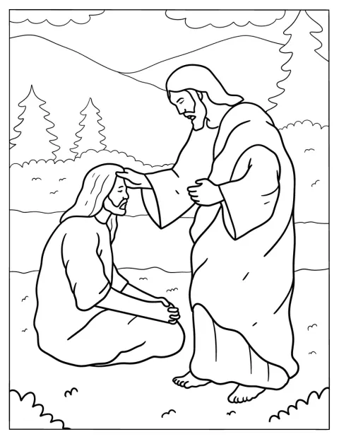 Am Straßenrand heilt Jesus einen kranken Menschen.