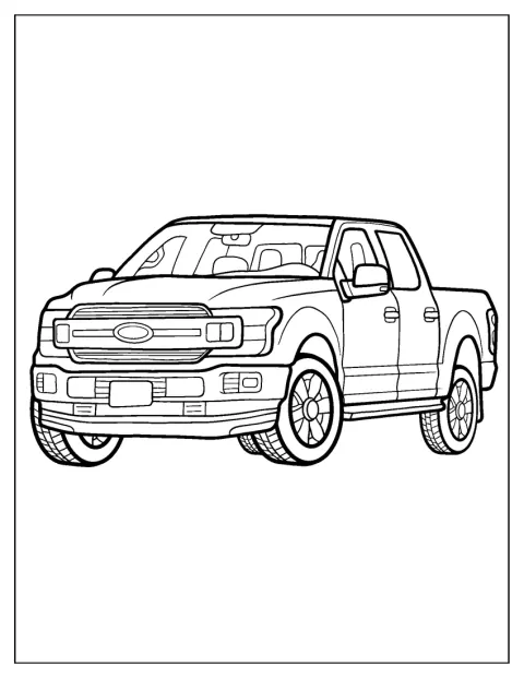 En detaljert Ford-pickup står parkert med tydelige karosseridetaljer.