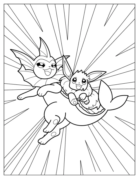 Vaporeon è insieme a un piccolo Flareon.