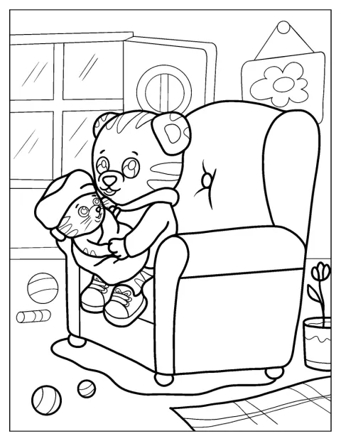 Daniel Tiger hält seine kleine Schwester Baby Margaret Tiger im Arm.