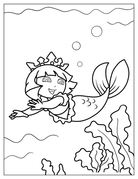 Dora aparece como una sirena con cola de pez.