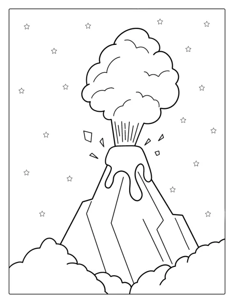 山頂に火口のある火山が描かれています。