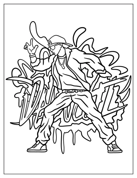 ヒップホップダンサーの姿が、グラフィティ風に描かれています。