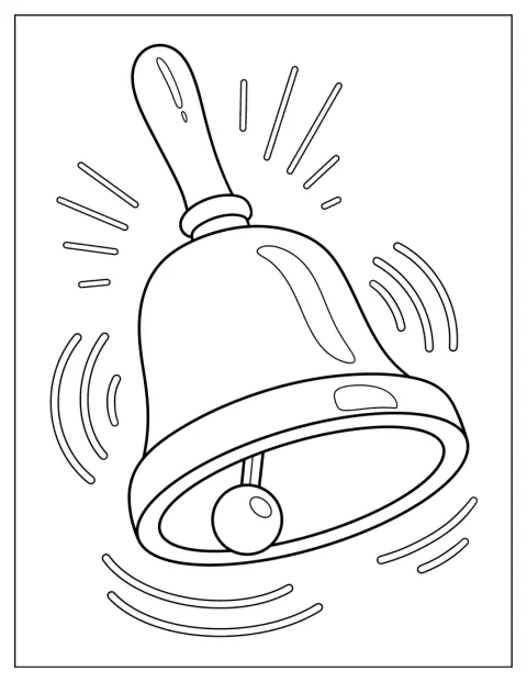 Des lignes de mouvement montrent une cloche à main en train de sonner.