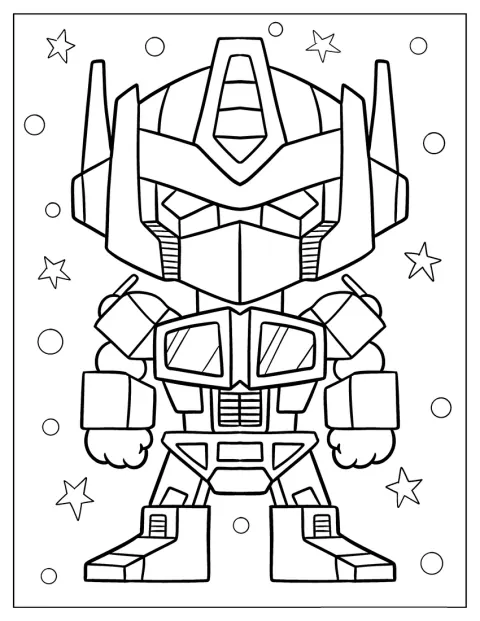シンプルな線で描かれたコンボイが、正面に立っています。