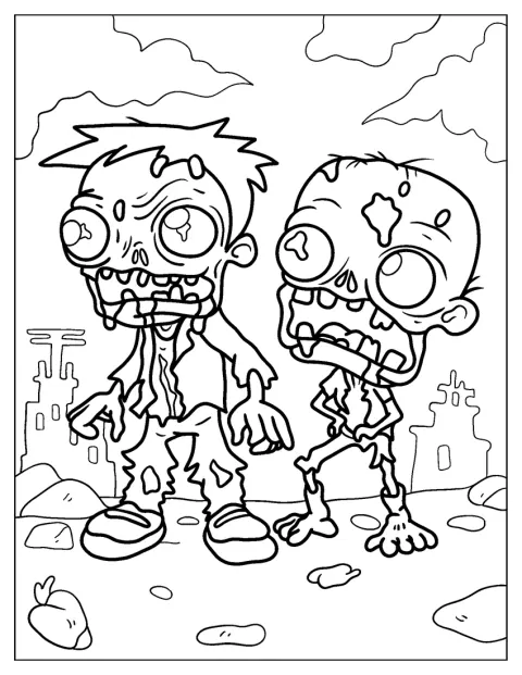 Potwory zombie snują się w mrocznym otoczeniu.