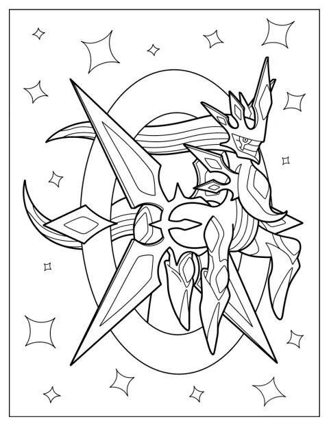 Arceus is afgebeeld in zijn oeroude vorm.
