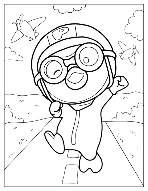 Simple Outline Of Pororo Coloring Page Cheering