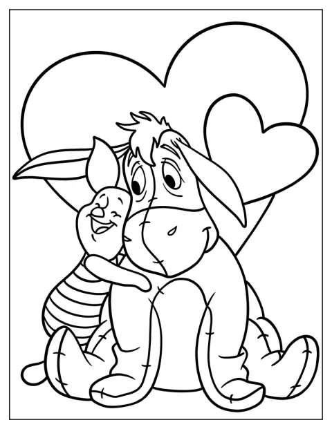 Piglet Coloring Page Hugging Eeyore