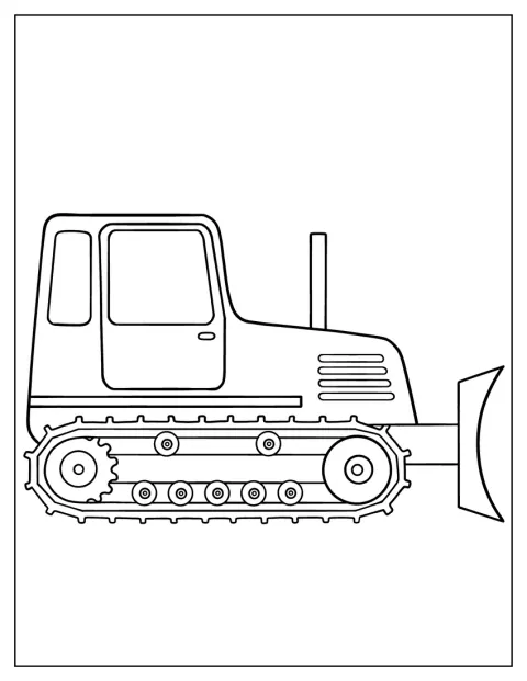 Un bulldozer de cadenas se muestra de perfil en una escena sencilla.