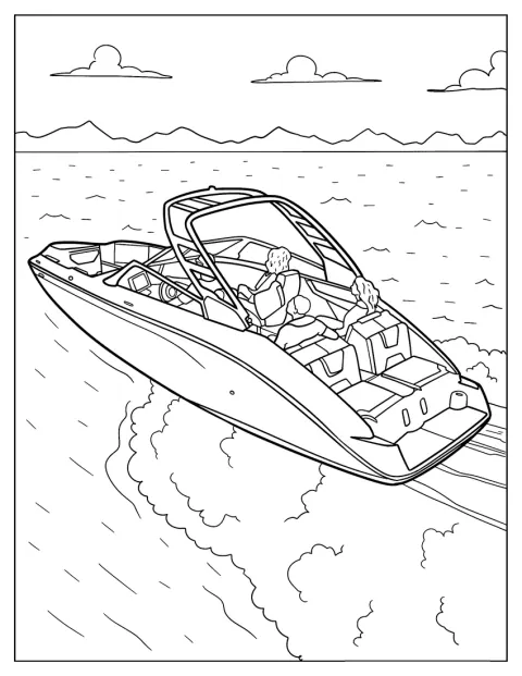 Un bateau rapide file sur l’eau avec ses passagers à bord.