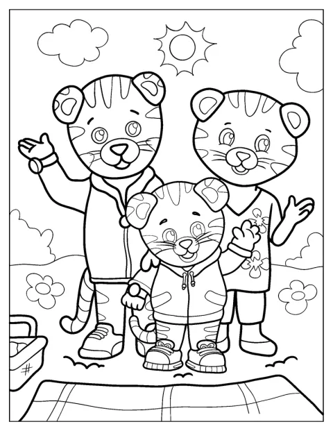 W domu Daniel Tiger spędza czas z Mom Tiger i Dad Tiger.